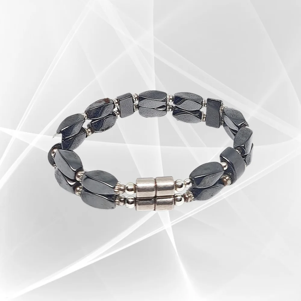 Gray Hematite Beaded Bracelet w/ Magnetic Closure